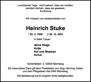 Anzeige  Heinrich Stuke  Lippische Landes-Zeitung