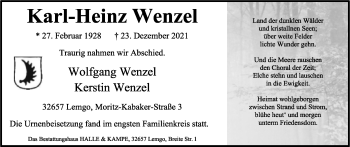 Anzeige  Karl-Heinz Wenzel  Lippische Landes-Zeitung
