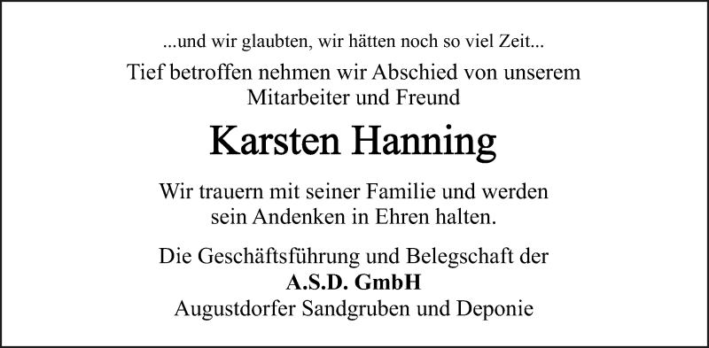  Traueranzeige für Karsten Hanning vom 05.01.2022 aus Lippische Landes-Zeitung