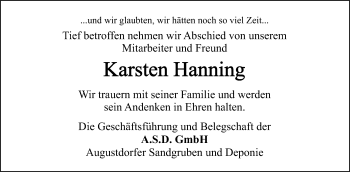 Anzeige  Karsten Hanning  Lippische Landes-Zeitung
