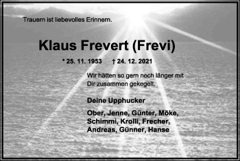 Anzeige  Klaus Frevert  Lippische Landes-Zeitung
