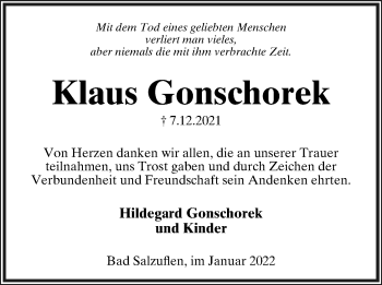 Anzeige  Klaus Gonschorek  Lippische Landes-Zeitung