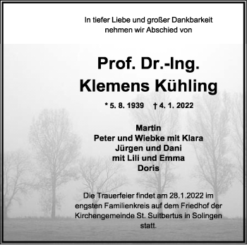 Anzeige  Klemens Kühling  Lippische Landes-Zeitung