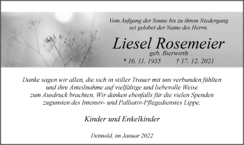 Anzeige  Liesel Rosemeier  Lippische Landes-Zeitung