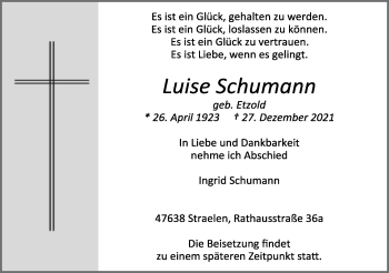 Anzeige  Luise Schumann  Lippische Landes-Zeitung