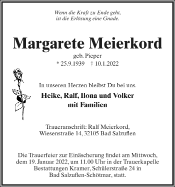 Anzeige  Margarete Meierkord  Lippische Landes-Zeitung
