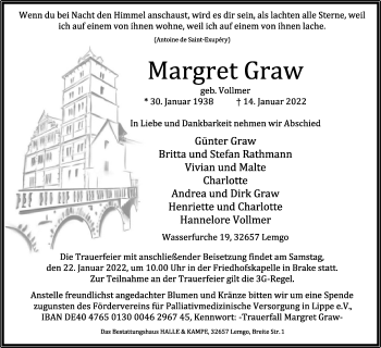 Anzeige  Margret Graw  Lippische Landes-Zeitung