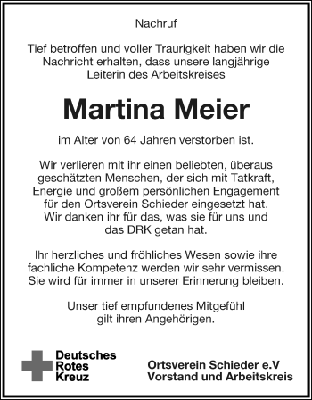 Anzeige  Martina Meier  Lippische Landes-Zeitung