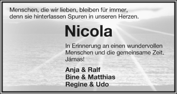 Anzeige  Nicola Herbst-Drawe  Lippische Landes-Zeitung