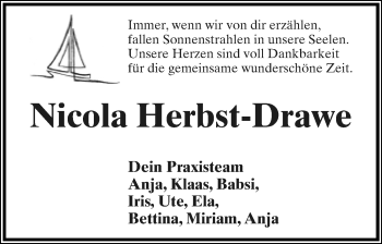 Anzeige  Nicola Herbst-Drawe  Lippische Landes-Zeitung