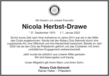 Anzeige  Nicola Herbst-Drawe  Lippische Landes-Zeitung