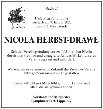 Anzeige  Nicola Herbst-Drawe  Lippische Landes-Zeitung