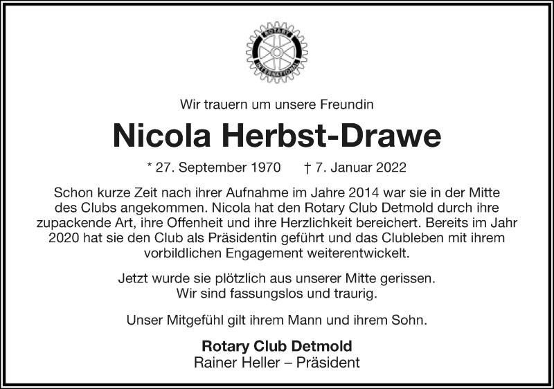  Traueranzeige für Nicola Herbst-Drawe vom 18.01.2022 aus Lippische Landes-Zeitung