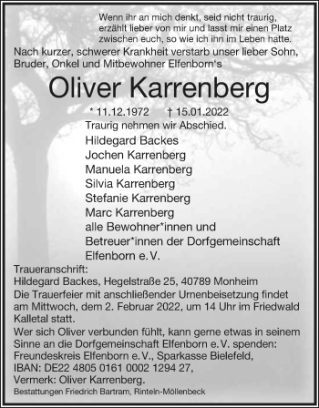 Anzeige  Oliver Karrenberg  Lippische Landes-Zeitung