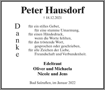 Anzeige  Peter Hausdorf  Lippische Landes-Zeitung