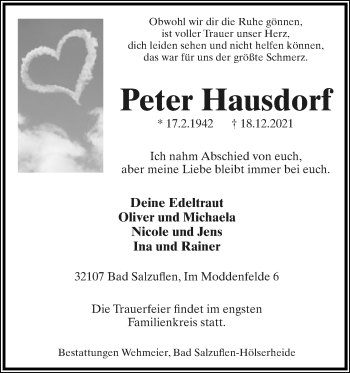 Anzeige  Peter Hausdorf  Lippische Landes-Zeitung