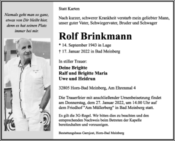 Anzeige  Rolf Brinkmann  Lippische Landes-Zeitung