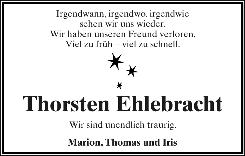  Traueranzeige für Thorsten Ehlebracht vom 26.01.2022 aus Lippische Landes-Zeitung