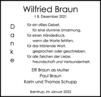 Anzeige  Wilfried Braun  Lippische Landes-Zeitung