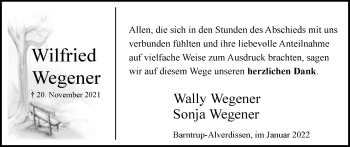 Anzeige  Wilfried Wegener  Lippische Landes-Zeitung