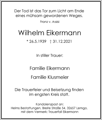 Anzeige  Wilhelm Eikermann  Lippische Landes-Zeitung