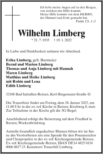 Anzeige  Wilhelm Limberg  Lippische Landes-Zeitung