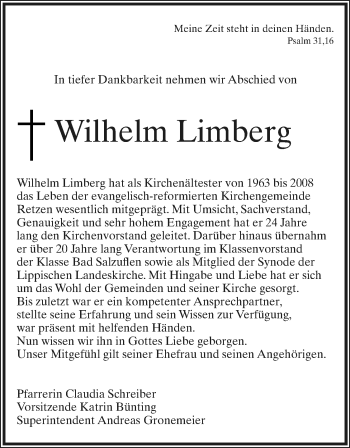 Anzeige  Wilhelm Limberg  Lippische Landes-Zeitung