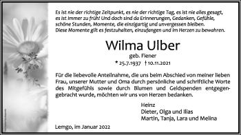 Anzeige  Wilma Ulber  Lippische Landes-Zeitung