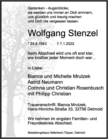 Anzeige  Wolfgang Stenzel  Lippische Landes-Zeitung