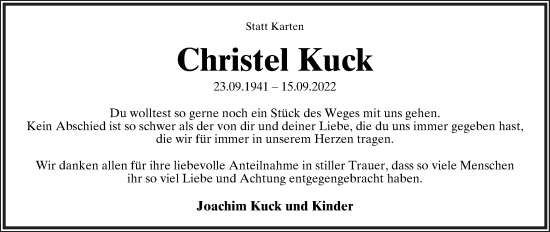 Anzeige  Christel Kuck  Lippische Landes-Zeitung