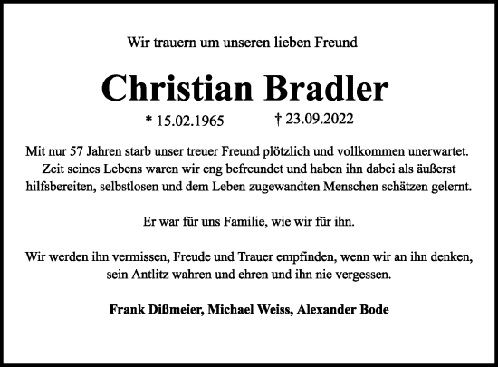 Anzeige  Christian Bradler  Lippische Landes-Zeitung