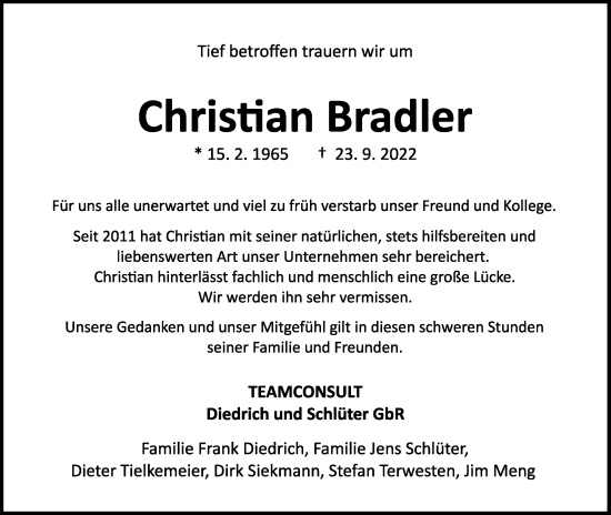 Anzeige  Christian Bradler  Lippische Zeitung