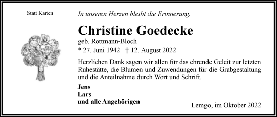 Anzeige  Christine Goedecke  Lippische Landes-Zeitung