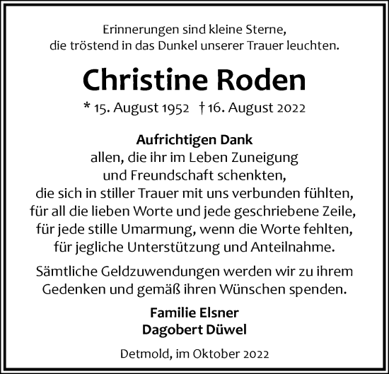 Anzeige  Christine Roden  Lippische Landes-Zeitung