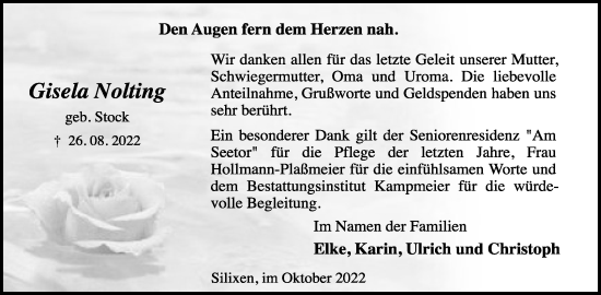 Anzeige  Gisela Nolting  Lippische Landes-Zeitung
