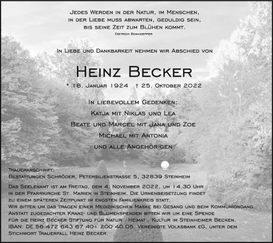 Anzeige  Heinz Becker  Lippische Landes-Zeitung