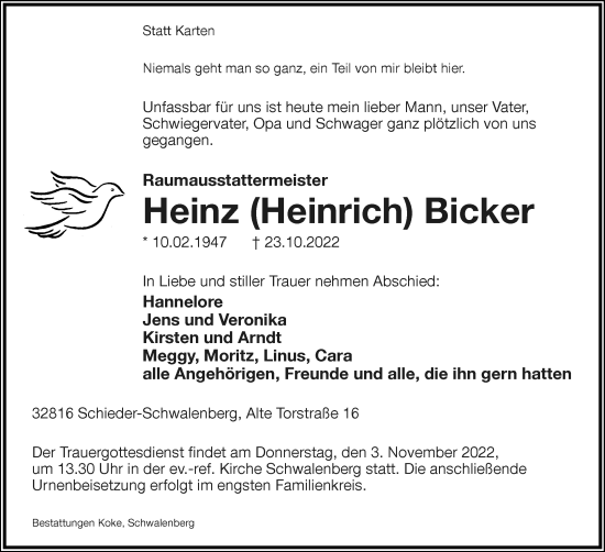 Anzeige  Heinz Becker  Lippische Landes-Zeitung