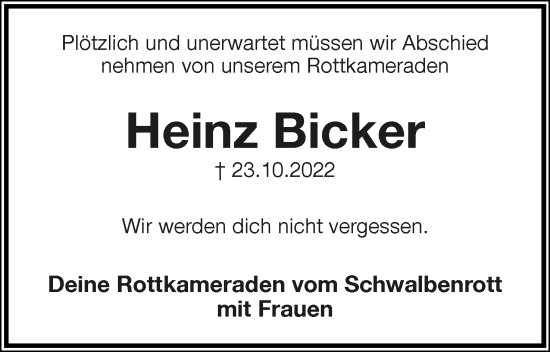 Anzeige  Heinz Bicker  Lippische Landes-Zeitung