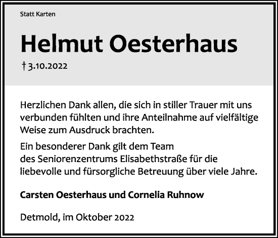 Anzeige  Helmut Oesterhaus  Lippische Landes-Zeitung
