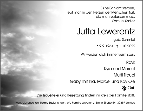 Anzeige  Jutta Lewerentz  Lippische Landes-Zeitung