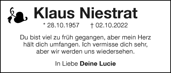 Anzeige  Klaus Niestrat  Lippische Landes-Zeitung