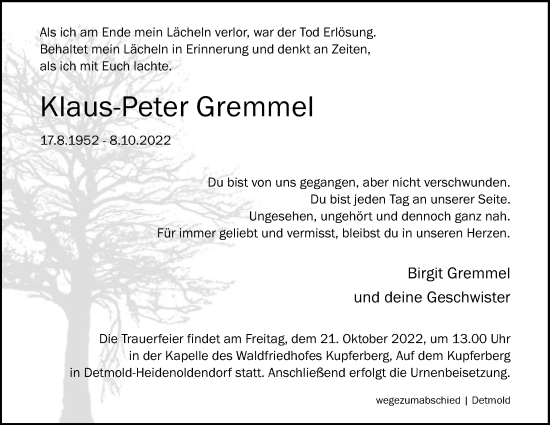 Anzeige  Klaus-Peter Gremmel  Lippische Landes-Zeitung