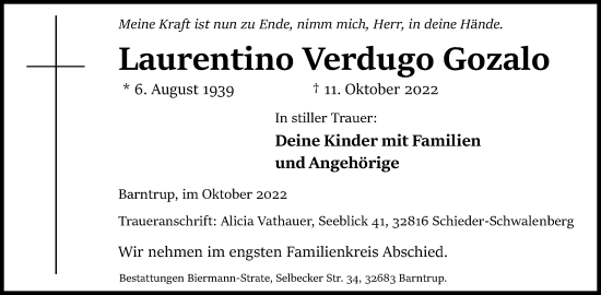 Anzeige  Laurentino Verdugo Gozalo  Lippische Landes-Zeitung