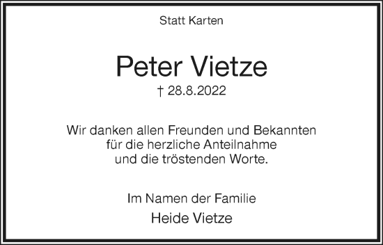 Anzeige  Peter Vietze  Lippische Landes-Zeitung