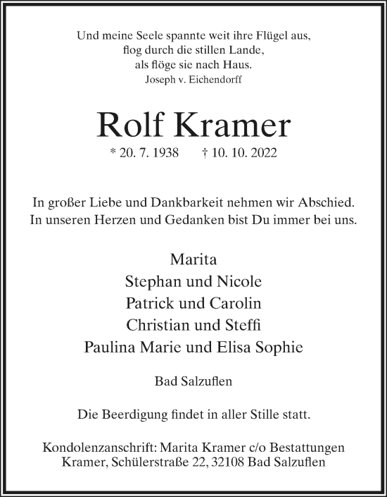 Anzeige  Rolf Kramer  Lippische Landes-Zeitung