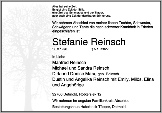 Anzeige  Stefanie Reinsch  Lippische Landes-Zeitung