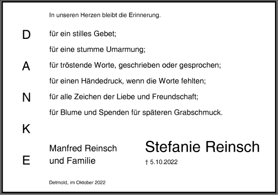 Anzeige  Stefanie Reinsch  Lippische Landes-Zeitung