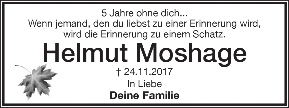  Traueranzeige für Helmut Moshage vom 24.11.2022 aus Lippische Landes-Zeitung