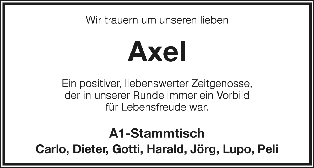  Traueranzeige für Axel Jonas vom 12.11.2022 aus Lippische Landes-Zeitung