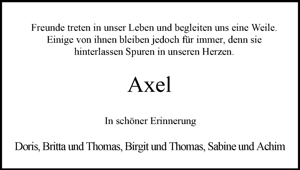  Traueranzeige für Axel Jonas vom 12.11.2022 aus Lippische Landes-Zeitung